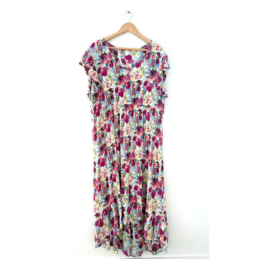 Studio West Modest Southern Floral Ruffle High Low Maxi Dress Size Approx L